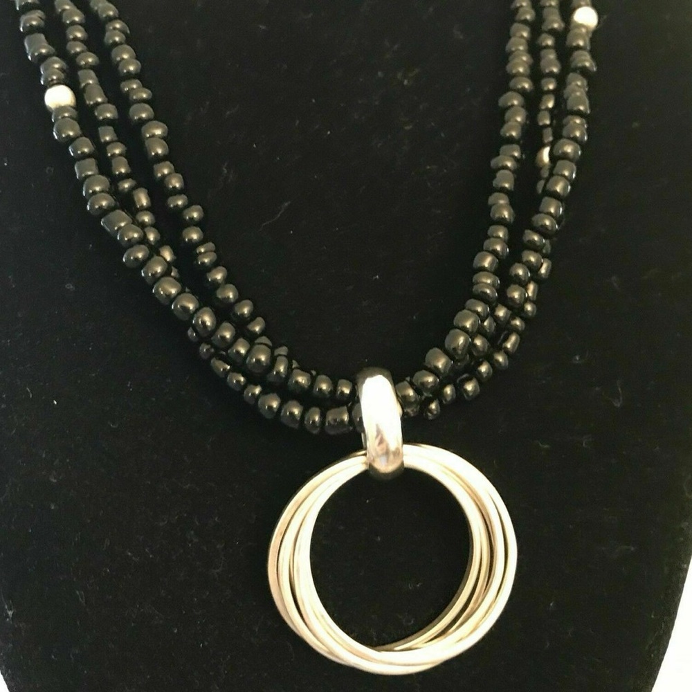Silpada Black and Silver Multi-Strand Necklace with Crescent Pendant - Picture 3 of 7